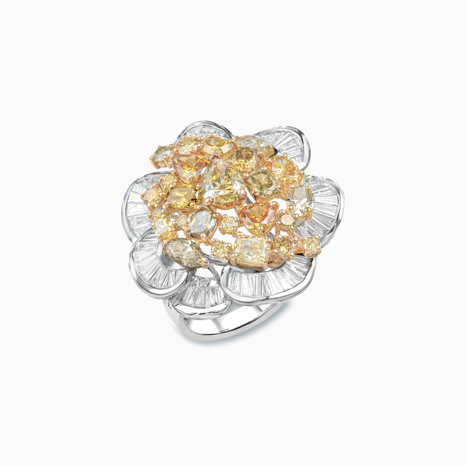 White & Yellow & Rose Gold Diamond Ring
