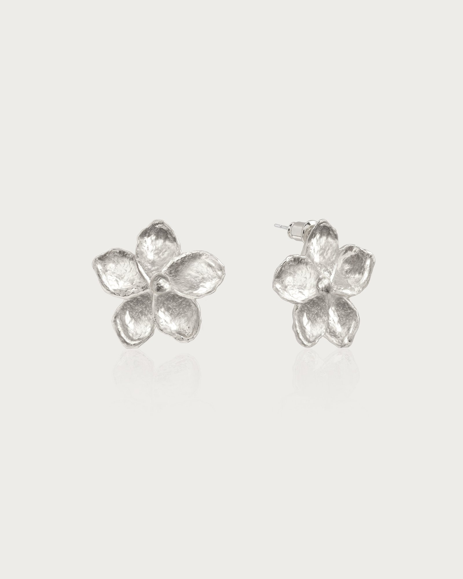 Textured Floral Earrings in Silver