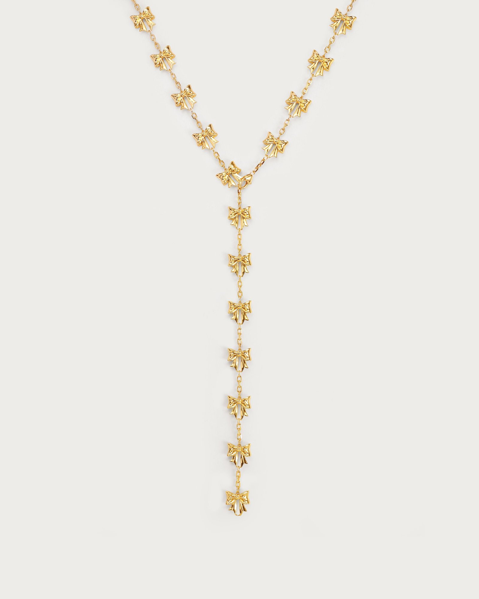 Bow Lariat Long Necklace in Gold